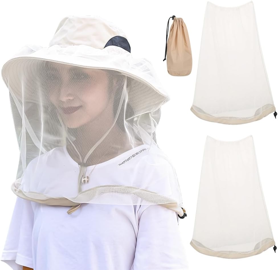 Sireck mosquito head net front view over hat