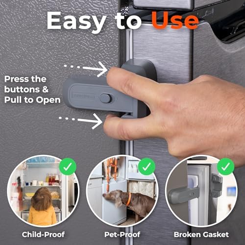 HomeBrella adhesive fridge latch installed on appliance