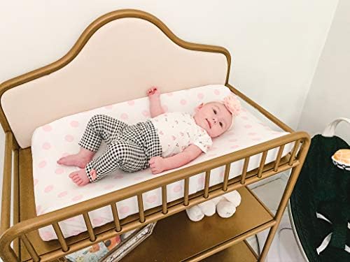 BaeBae Goods pink and white polka dot diaper changing pad cover sheet fabric texture detail
