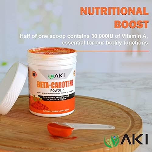 Vegan beta carotene powder jar with nutritional information