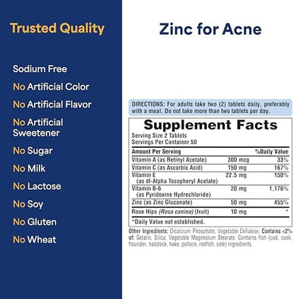 Puritans Pride Zinc for Acne product seal and expiration information
