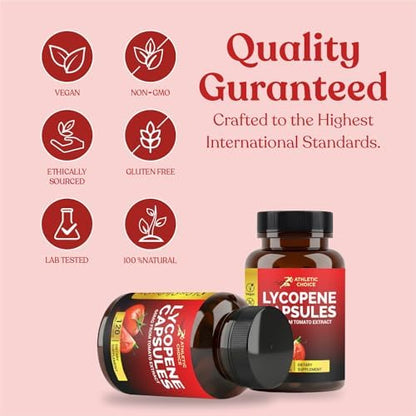 Athletic Choice Lycopene imported wellness capsule bottle standing upright on clean background.