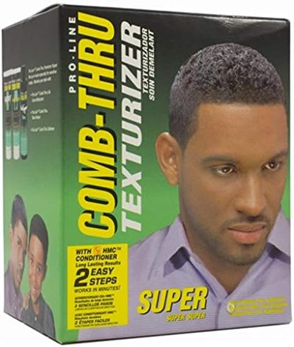 Pro-Line Comb-Thru Texturizer Super Kit components including cream texturizer and hair moisture complex conditioner packaging.