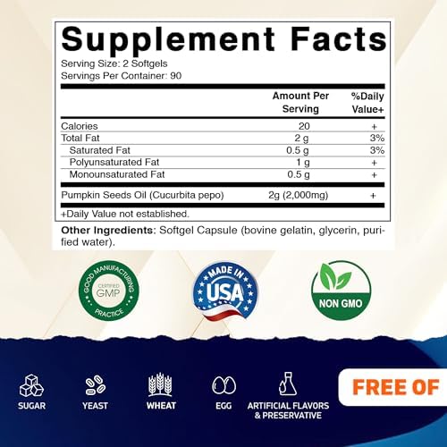 Vitamatic Pumpkin Seed Oil 180 softgels label details