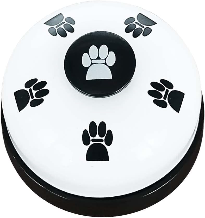 Lnaujs white training bell with black paw print