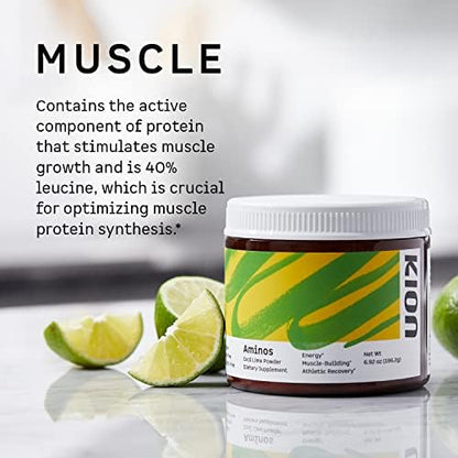 Kion Aminos bottle highlighting essential amino acids and BCAAs