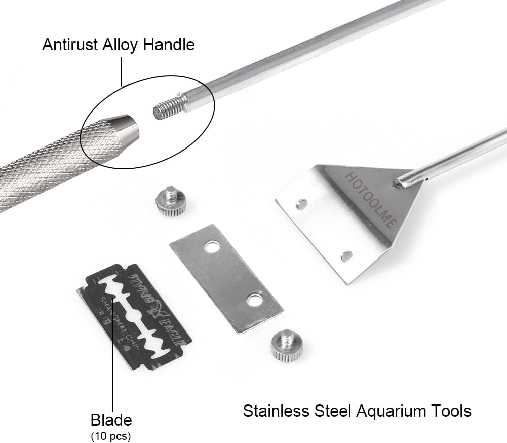 Stainless steel long handle aquarium cleaner being assembled for deep tank maintenance