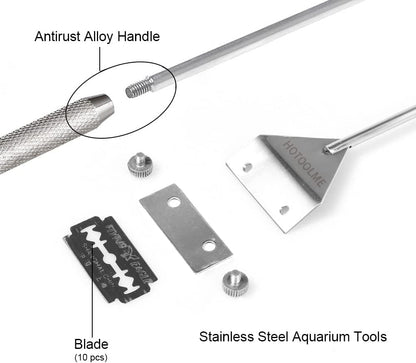 Stainless steel long handle aquarium cleaner being assembled for deep tank maintenance