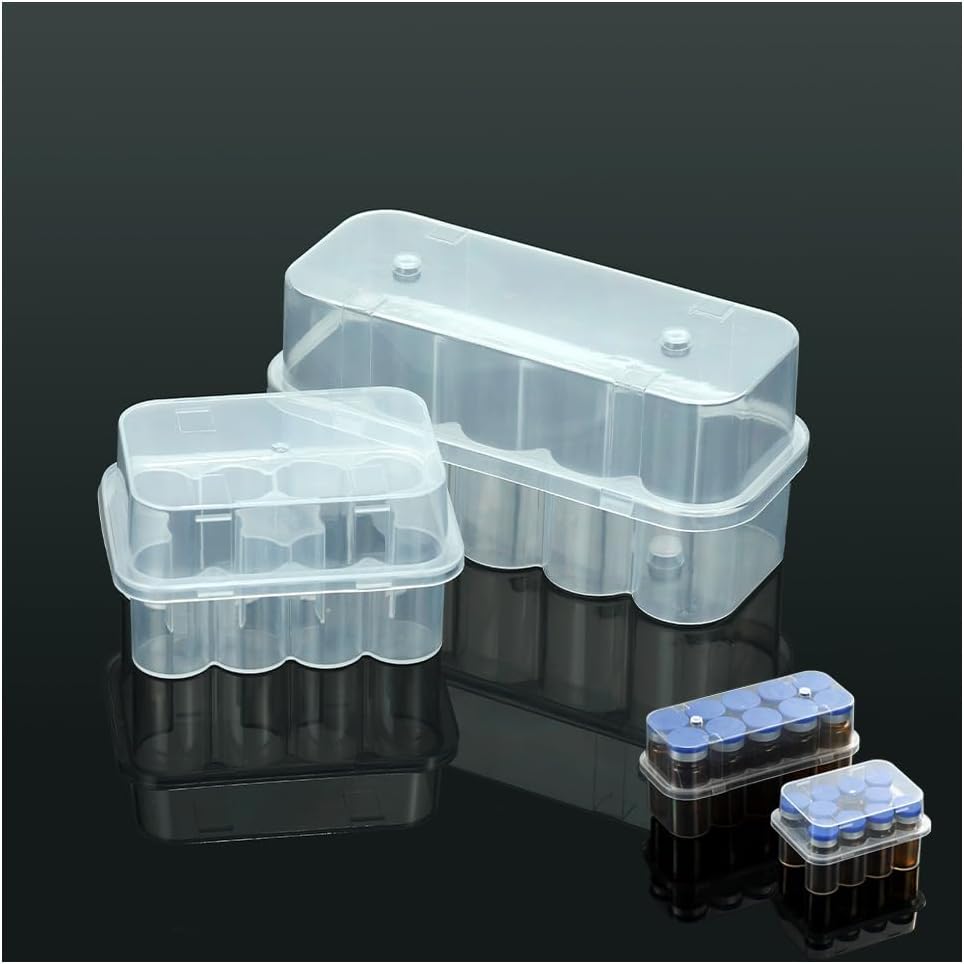 BCDHAMATE 20 slots insulin and peptide vials refrigerator storage holder set front view showing transparent stackable medication trays