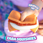 A person peeling apart the sticky components of the Mushmeez Taba sensory food toy to show its interactive design