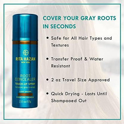 Back view of the Rita Hazan temporary root touch up spray showing ingredients and directions.