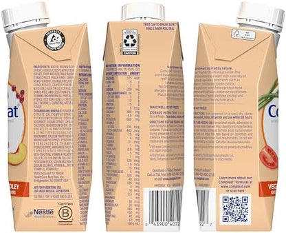 Compleat Peptide 1.5 oral supplement carton showing vegetable and fruit flavor details