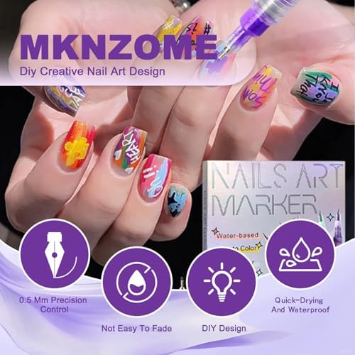 Various colors of QEXA nail art pens displayed on a white background