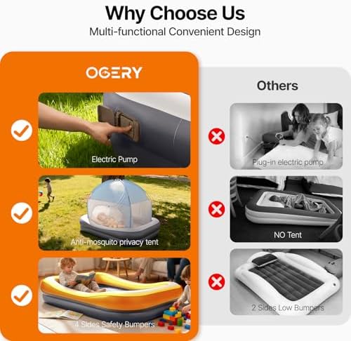 OGERY children travel mattress being inflated automatically with the detachable one touch electric pump