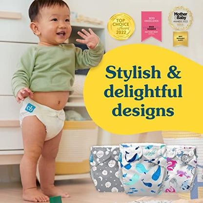 Side view of Charlie Banana cloth diaper showing leg elastics