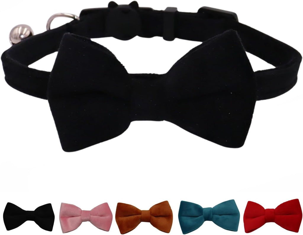 Cat Collar Breakaway with Bell and Removable Bow Tie Safety Buckle Velvet Adjustable 7-11 inches for Kitten Cats (Red) - Image 12