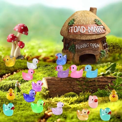 Creative display of colorful miniature ducks arranged on a tabletop for classroom rewards and party favors.