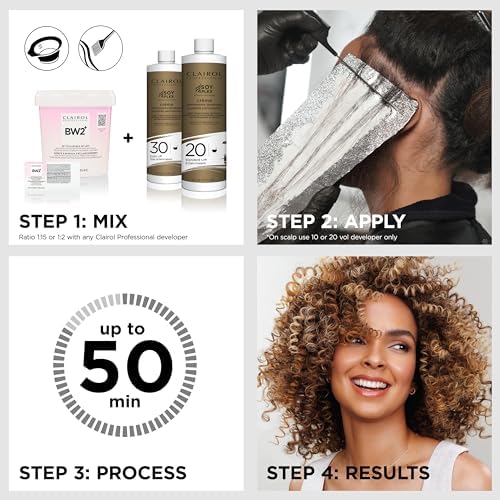 Clairol Professional extra strength powder lightener application on hair salon use