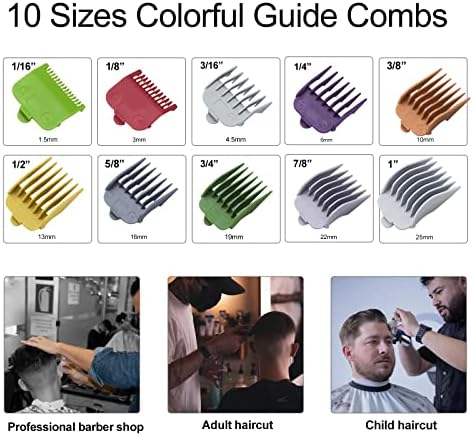 Set of 10 color-coded hair clipper guide combs