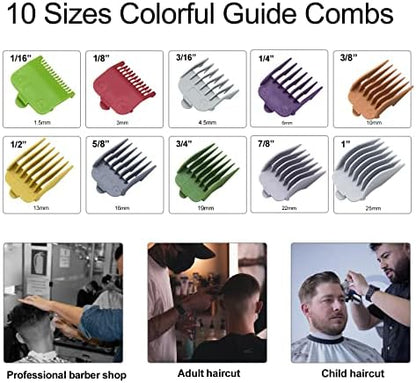 Set of 10 color-coded hair clipper guide combs