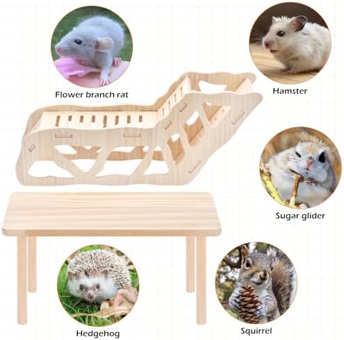 (2-piece Set) Hamster Game Wooden Platform, Tunnel Ladder Hidden Area Platform with Wooden Support Columns, Toy cage Accessories for Hamster Squirrels and Other Small Pets - Image 6