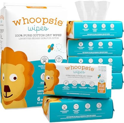 Whoopsie Wipes â€“ The Original 100% Pure Cotton Dry Baby Wipes â€“ Ultra Soft, Unscented, Chemical-Free Wipes for Sensitive Skin â€“ Use Dry or Add Water for Wet Wipes â€“ 6 Packs (600 Count) - Image 2