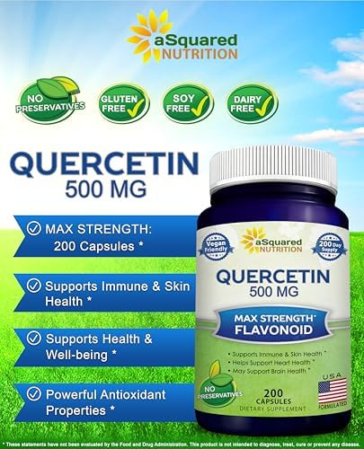 aSquared Nutrition Quercetin dihydrate 200 capsules supplement facts label