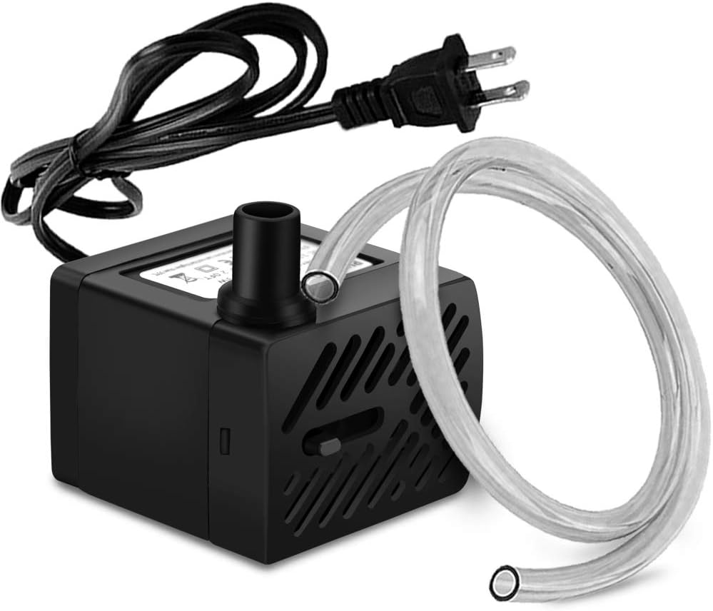 Pulaco mini submersible water pump front view showcasing compact black plastic housing.