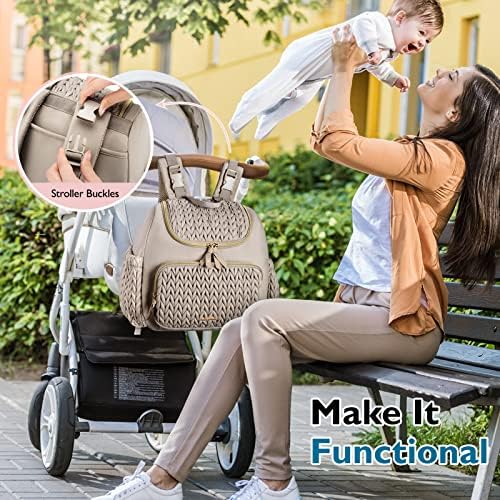 Mommore mini diaper bag showing side bottle and tissue pockets