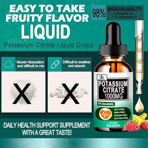 Potassium Citrate liquid drops for muscle cramp relief and heart health