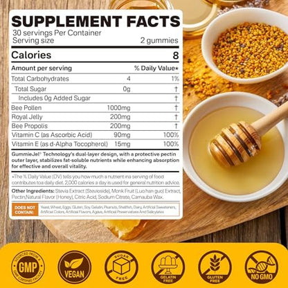 Nextdia sugar free honey flavor bee pollen gummies dietary supplement nutritional facts label