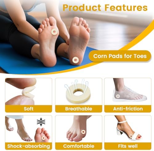 Demonstration of the breathable skin-friendly corn pads applied to a toe for friction protection