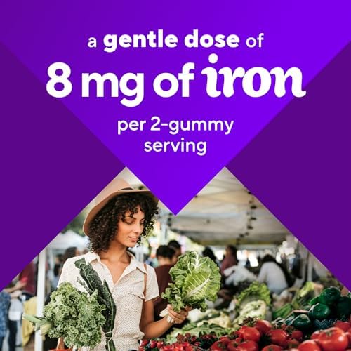Authentic Vitafusion iron supplement gummies in guava hibiscus flavor packaging close up