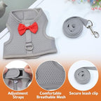 Prasacco medium size bunny harness showcasing the forty-seven inch matching grey durable nylon leash
