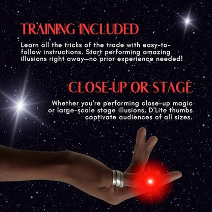 Authentic D'Lite red pair lightup gimmick being worn for a sleight of hand routine