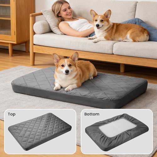 Noiseless soft polyester dog bed sheets showing close up details of the quilted padding