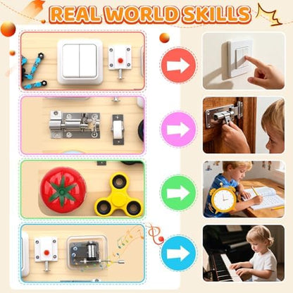 ABERLLS fine motor skills development toy featuring tri-spinners and realistic metal door lock latches
