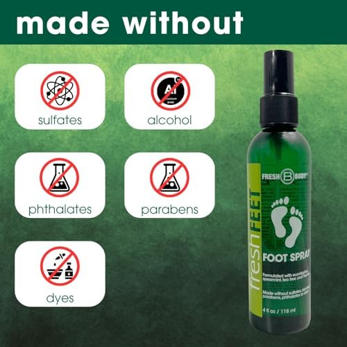 Fresh Feet non-staining herbal formula spray being used on cotton socks.