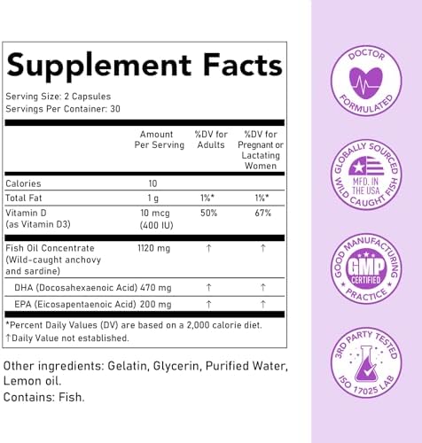 Two mini softgels of Premom prenatal omega three showing the easy to swallow size.