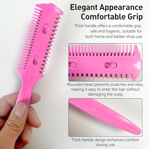 Close up view of the replaceable stainless steel blades on the razor comb.
