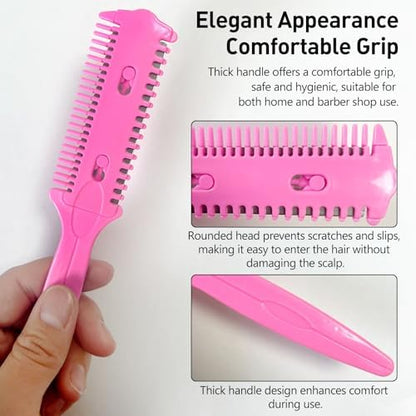 Close up view of the replaceable stainless steel blades on the razor comb.