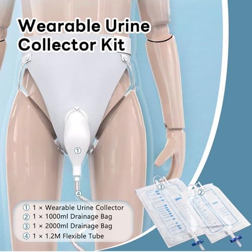 Opstra Yee incontinence management kit highlighting the one thousand milliliter day bag and two thousand milliliter night bag.