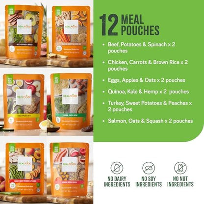 Real Food Blends assortment of beef chicken and salmon meal pouches
