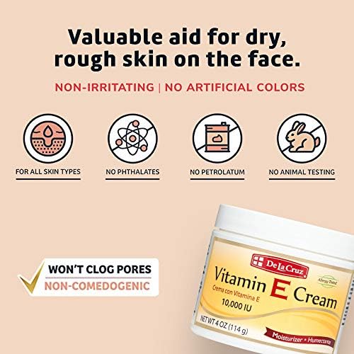 De La Cruz Vitamin E Cream product box and jar showcasing USA imported authentic skincare label