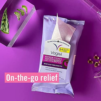 Soft disposable Vagisil wipes for feminine intimate hygiene and itch control