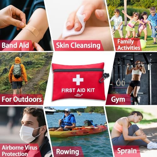 Water resistant red nylon first aid bag with internal mesh pockets