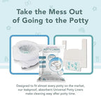Toddler using a travel potty with a disposable liner installed