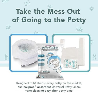 Toddler using a travel potty with a disposable liner installed