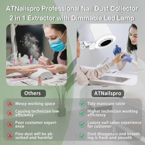 ATNailspro nail technician station setup with dust collector and lamp