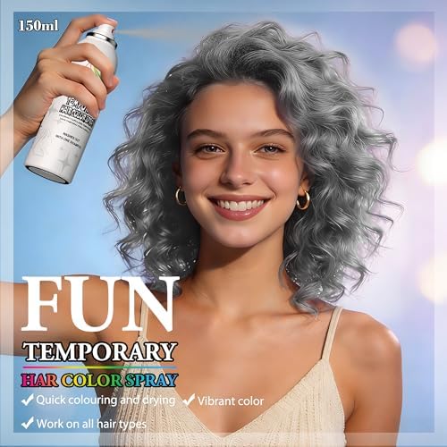 Person applying Hiesgie silver gray hair color spray